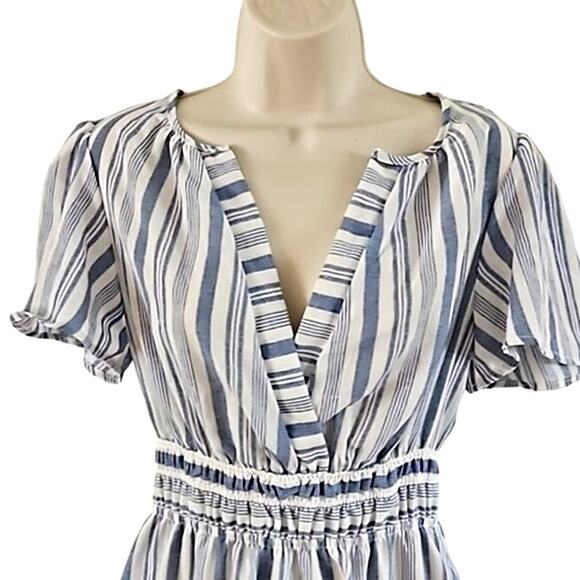 Monteau Los Angeles Women’s V-Neck Striped Dress Size Small NWOT Blue White - Picture 4 of 6